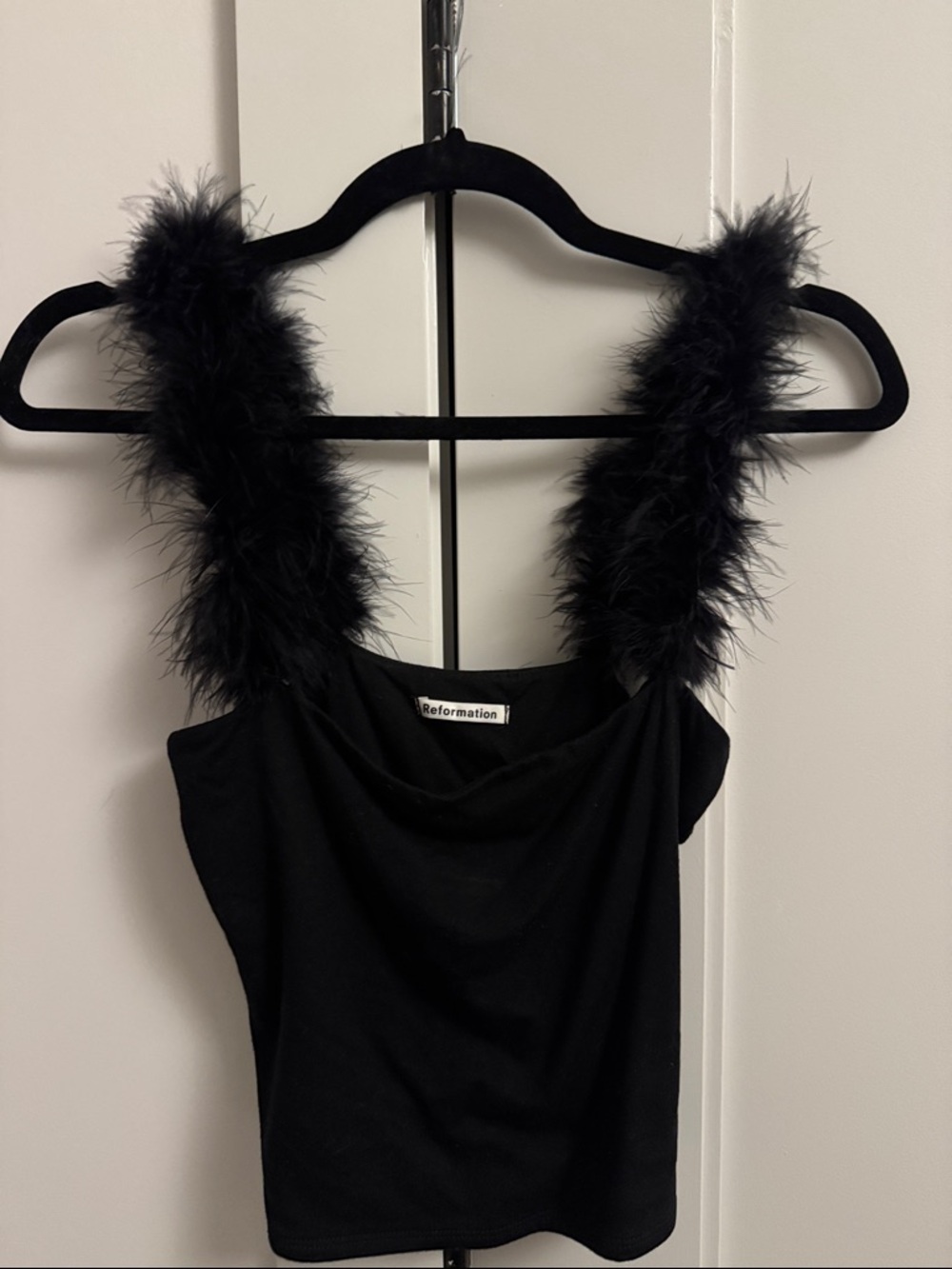 Reformation Black Feather Strap Tank Top